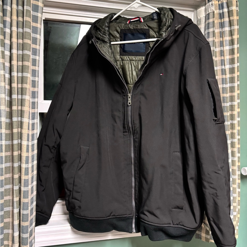 Tommy Hilfiger Men’s Black Bomber Jacket with Olive Liner